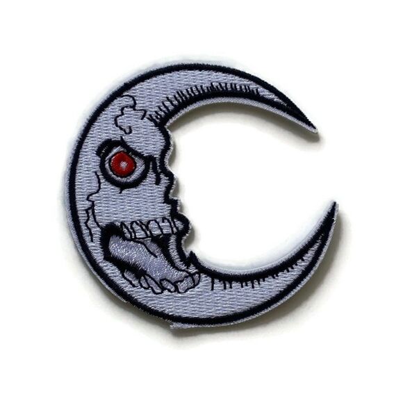 Skeletal Crescent Moon Embroidered Patch - Picture 1 of 4